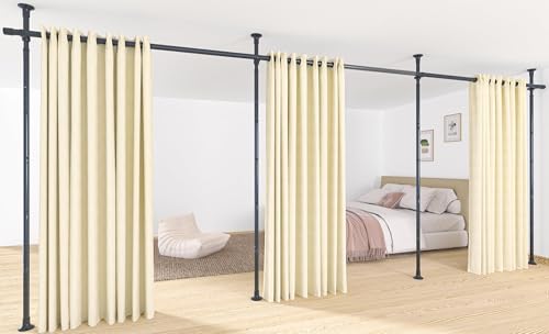 DAKEPOLE Raumteiler Paraventgestell 3 Teilig Gardinenstange, Flexibel Verstellbarer Paravent,Raumtrenner oder Gardinenstange,Sichtschutz für Wohnzimmer Schlafzimmer, B 420 cm x H 317 cm (Schwarz) von DAKEPOLE