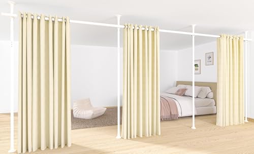 DAKEPOLE Raumteiler Paraventgestell 3 Teilig Gardinenstange, Flexibel Verstellbarer Paravent,Raumtrenner oder Gardinenstange,Sichtschutz für Wohnzimmer Schlafzimmer, B 420 cm x H 317 cm (Weiß) von DAKEPOLE