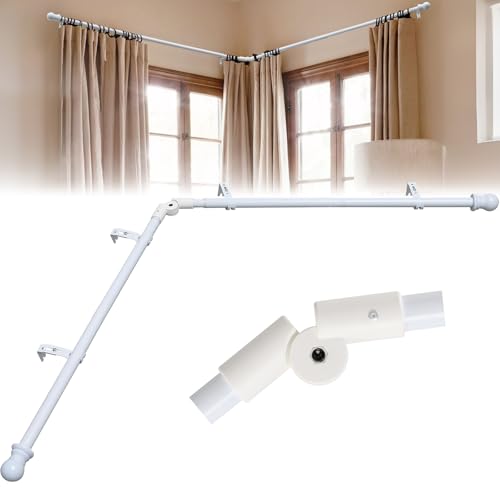 Gardinenstange, Ecke Gardinenstange ausziehbar 150-340cm Lange,L-förmig Gebogene Vorhangstangen 25mm für Schlafzimmer, Wohnzimmer oder Küche von DAKEPOLE