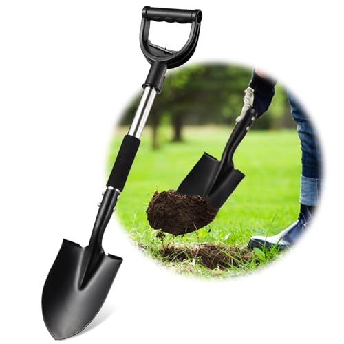 Gartenschaufel - 70 cm Langer Stiel - Robuste Spaten zum Graben, Gartenspaten, Runde Metallschaufeln für den Garten, Großer D-Handel, Strandschaufel, Auto-Schneeschaufel von DAKEPOLE