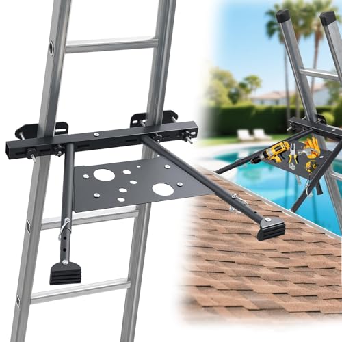 Leiterstabilisator für Dachrinne, Verstellbarer Leiterstabilisator mit Einstellbaren Beinen 51-75 cm, Rutschfester Leiter-Abstandshalter mit Integrierter Werkzeugablage Trägt bis zu 145 kg von DAKEPOLE