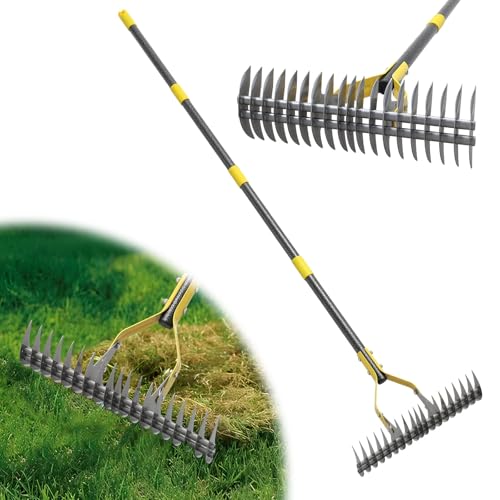 Strohrechen, Rasenrechen Mit 150 cm Verstellbarem Langem Griff Robuster Garten-Laubgreifer, Mehrzweck-Rasenkamm Zum Jäten, Düngen Lawn Thatching Rake Cleaning Dead Grass Strohrechen, Rasenrechen Mit 150 cm Verstellbarem Langem Griff Robuster Garten-Laubgreifer, Mehrzweck-Rasenkamm Zum Jäten, Düngen Lawn Thatching Rake Cleaning Dead Grass von DAKEPOLE