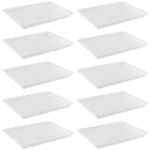 DAKFOOK 10 Stück 39,5 x 28,5 x 4 cm Kunststoff Tablett rechteckig, weißes Kunst Tablett, Basteltablett für Schule, Zuhause, Kunst und Handwerk, DIY-Projekte, Malerei, Perlen von DAKFOOK