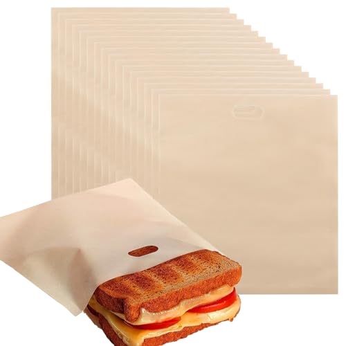 DAKFOOK 16 Stück große Toasterbeutel, 19 x 17 cm, wiederverwendbare Antihaft-Sandwichbeutel, hitzebeständige Teflon-Toaster-Beutel für gegrillte Sandwiches, Paninis, Snacks, Käse von DAKFOOK
