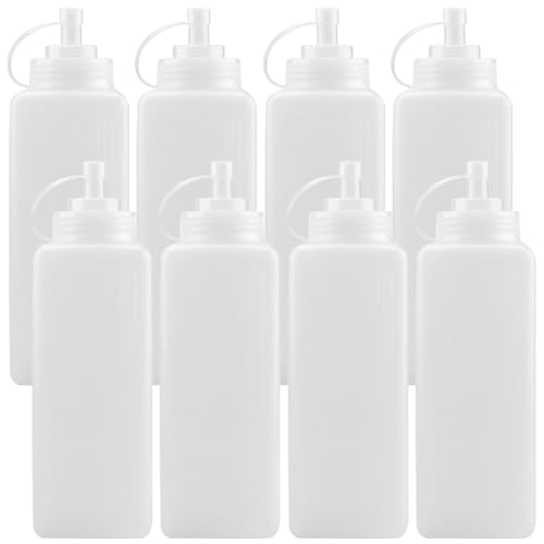 DAKFOOK 8 Stück 1000 ml Squeeze Flasche, Plastik Quetschflasche mit Kappen, große Kunststoff Condiment Flaschen für Ketchup, Olivenöl, Grill, Sirup, Sauce, Dressings von DAKFOOK