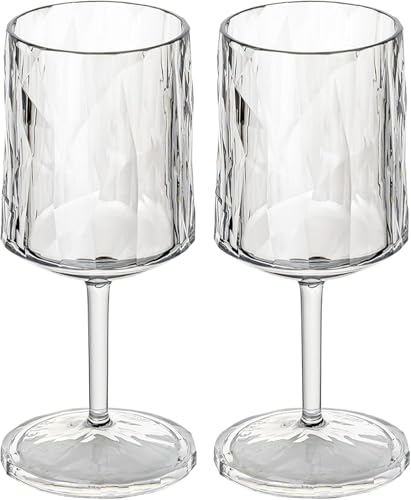 koziol Superglas Club No. 21, 2 Stück, 250 ml, Weinglas mit Stiel aus kristallklarem Kunststoff, luxuriös, unzerbrechlich, wiederverwendbar, Party, Camping, 2er Set von Koziol