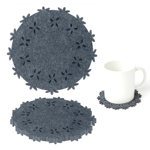 10er-Set Filz-Glasuntersetzer mit Spitze, für Gläser/Cocktailgläser/Kaffeetassen, Filz, Ø10cm, untersetzer gläser von DAKLOP