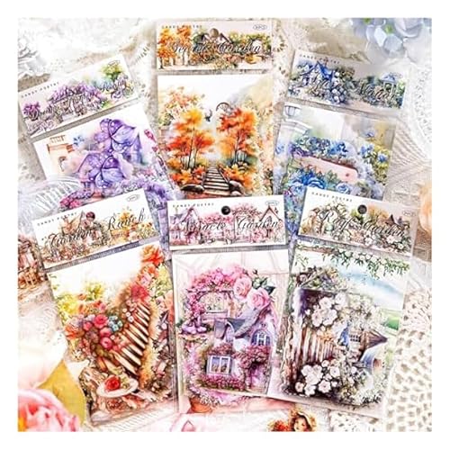 180 Blätter PET Garten Landschaft Scrapbook Papier Scrapbooking Deko Vintage Flowers Scrapbook Blumengarten-Thema Sticker Aesthetic Sticker Set für DIY Kunst Tagebuch Planer Album Notizbuc von DAKLUNAR