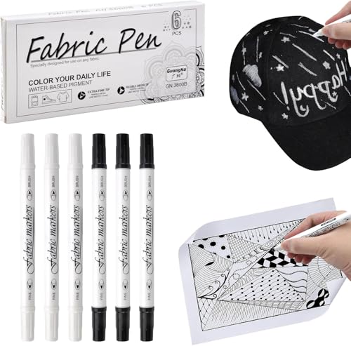 6 Stück Textilstifte Waschmaschinenfest, Weiß und Schwarz Dual-Tip-Stoffmarker Permanent, 1-5mm Stoff stifte waschfest Textilmarker Ungiftige Stoffmalstifte zum Personalisieren von Hemden Taschen von DAKLUNAR