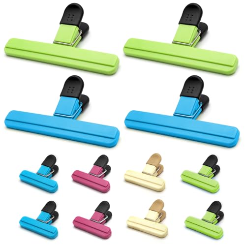 DAKLUNAR 12 Stück 2 Größe Verschlussclips für Tüten Verschlussklammern Kunststoff Wiederverwendbare Lebensmittel-Clips Lebensmittelklammer Tütenclips Food Bag Clips Beutel-Verschlussclips 4 Farben von DAKLUNAR
