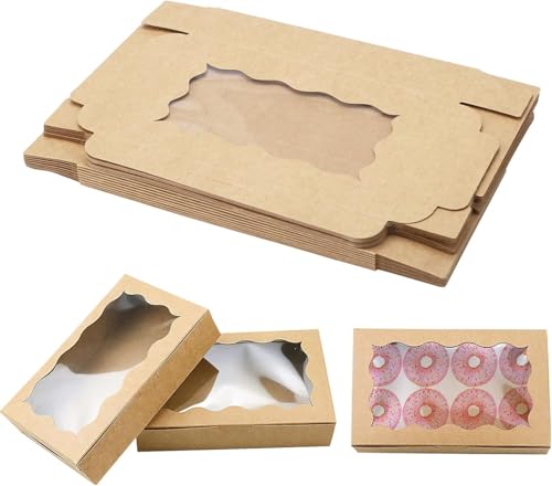 DAKLUNAR 20 Stück Keksschachtel mit Sichtfenster Braune Papier Cupcake Box Kraftpapier Gebäckkarton 17,8 x 11 x 3,9 cm Tortenschachtel mit Klarem Fenster Karton Snackbox Desserts Muffin Transportbox von DAKLUNAR
