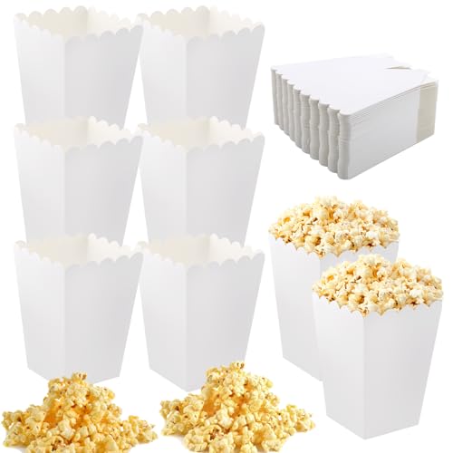 DAKLUNAR 50 Stück Popcorn-Boxen, Klein, Weiß, Wiederverwendbar, Papper mit Wellenmuster, Kopffalt, Für Snacks, Popcorn und Süßigkeiten in Theatern, Kinos und Karneval von DAKLUNAR