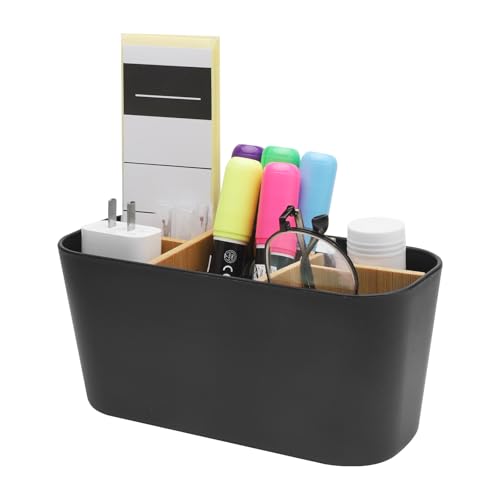 Bambus Trennwände Toothbrush Holder, 5 Fächer Zahnbürstenhalter mit Rutschfester Basis, Multifunktional Elektrische Zahnbürste Halterung, Badezimmer Organizer Geeignet für Büro Wohnzimmer Schwarz von DAKLUNAR