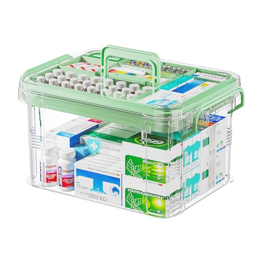 DAKLUNAR Medikamenten Aufbewahrung, Medizinbox Doppelschichtig, Medizinbox Hausapotheke mit Griff und Herausnehmbarem Fach, Aufbewahrungsbox für Medikamente, Medizinkoffer für Zuhause, im Freien von DAKLUNAR