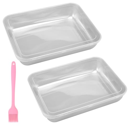 DAKLUNAR Quadratische Kuchenform 2er Set, Backblech Edelstahl eckig Backform auflaufform 25 x 19 x 5 cm Langlebig Backformen Perfekt für Brownie/Lasagne/Kuchen Ungiftig & Spülmaschinenfest von DAKLUNAR