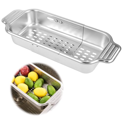 Edelstahl Sieb für die Spüle ausziehbar Küchenorganizer variabel Nudelsieb zum Abgießen Siebkorb zum Waschen von Gemüse und Obst Camping Geschirr von DAKLUNAR