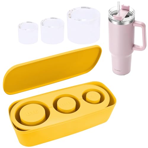 DAKLUNAR Stanley Cup Eiswürfelform Zubehör, Eiswürfelbehälter Silikon mit Deckel und Behälter, 3 Fach Eiswürfelschale, Eiswürfel für 40 Oz Tumbler Becher Cocktails, Whisky, Obst Fruchtpürees (Gelb) von DAKLUNAR