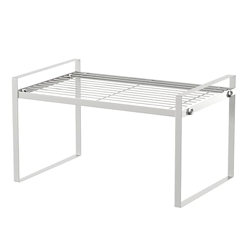 Küchenschrank Organizer, 33 x 21 x 18,5cm Küchen Organizer Schrank, Regaleinsatz für Küchenschrank Schrank mit Anti-Rutsch Matte, Küche Schrankeinsatz für Küche,Bad,Tischplatte,Sideboard (Weiß) von DAKLUNAR