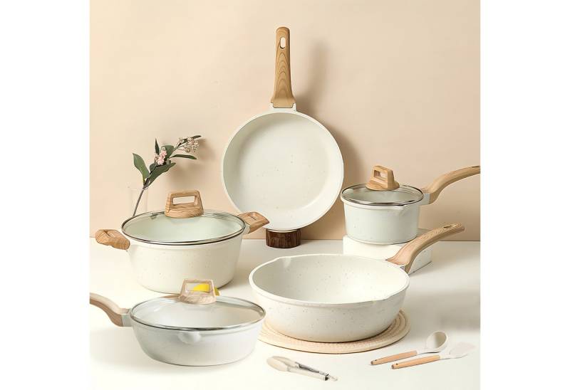 DAKYAM Topf-Set Induktions Töpfe Set mit deckel, Kratzschutz-Silikon Kochgeschirr, Aluminium + Antihaftbeschichtung (11-tlg., Set) von DAKYAM