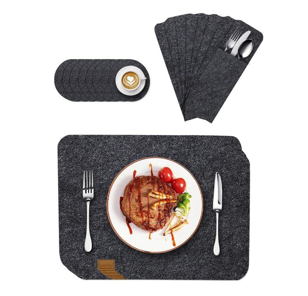 Platzset, Tischset Filz 24-tlg Platzdecke Komplettes Set, DAKYAM, (24-St), 8 Platzmatten, 8 Untersetzer und 8 Bestecktaschen von DAKYAM