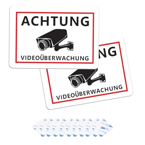 12 Stück Achtung Videoüberwachung Schild Kit, Schild Videoüberwachung mit Doppelseitiger Kleber, Warnschild 30x20 cm von DALAETUS