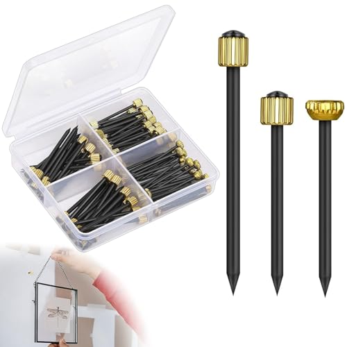 DALAETUS 150 Pcs Picture Hanging Nails Set, Schwarz / Gold, Messing Legierter Stahl, Stahlnaegel, Bilderstifte, Bildnagelset, Holzwände, Gipskartonwände, Kalkwände von DALAETUS