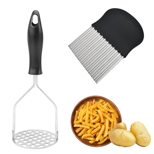 2 Stück Edelstahl Kartoffelstampfer Set, Kartoffel Stampfer mit Kartoffelknusperhacker, Gemüsestampfer Kartoffelpresse für Spülmaschinengeeignet Kartoffelbrei Gemüse Früchte von DALAETUS