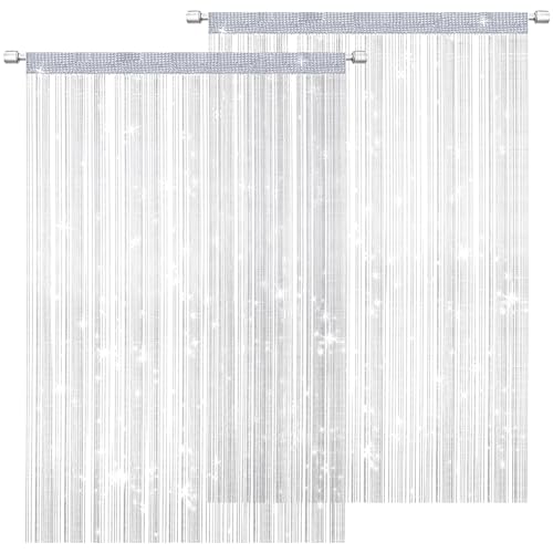 DALAETUS 2 Stück Fadenvorhang Set, 100 x 200 cm Fadengardine Glitzer, Balkontür Fliegengitter, Fliegenvorhang für Türen & Fenster(Weiß) von DALAETUS