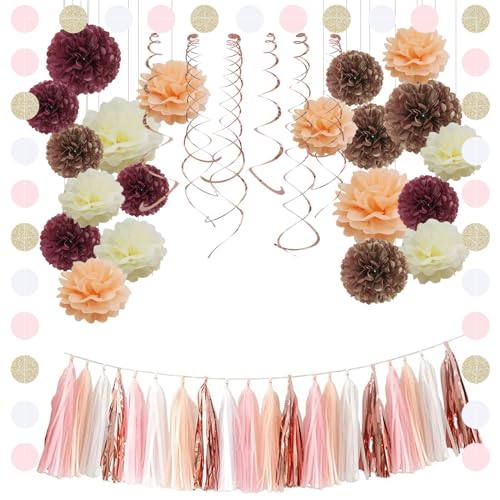 28stück Seidenpapier Pompon, Rosegold Pompons Deko, Papier Pom Poms für Hochzeit, Geburtstag, Brautdusche Babyparty, Verlobungsfeier von DALAETUS