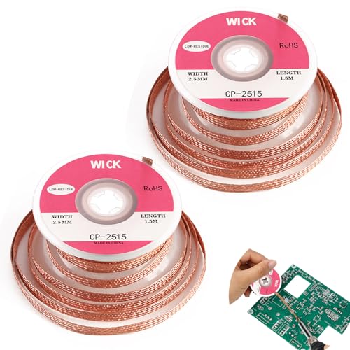 2er Pack Entlötlitze mit Flux, No Clean Entlötlitze aus reinem Kupfer, Premium Entlötdraht für PCB-Reparaturen, 2,5mm Breite, 1,5m Länge von DALAETUS