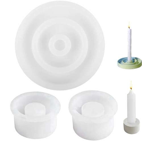 3 Stück Circle Kieselerde Casting Mould Set, Silicone Mould Candle Holder mit Rundes Kerzenleuchterform, Dekorative Epoxy Resin Moulds, Silikonform für Harz, GipsZementbeton von DALAETUS