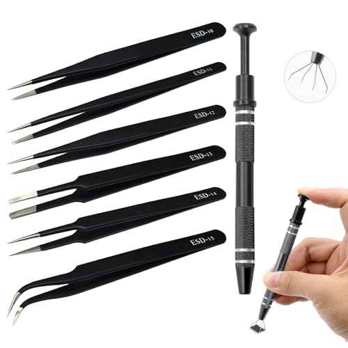 7 Stück Pinzetten Set, Präzisions-Pinzette mit Piercing Zange, Antistatisch ESD Edelstahl Pinzette für Computer, Handys, Uhren, Elektronische Reparaturen, Schmuck, Labor, Präzisionsarbeit von DALAETUS