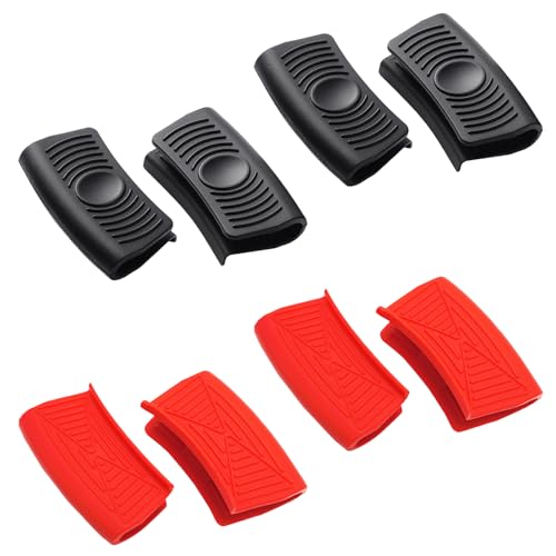 8 Stück Silikongriffe für Töpfe, Silikon Topflappen Griffhalter, Rutschfest Hitzebeständig Topfgriff Schutzhülle für Ofenschalen Gusseiserne Bratpfannen Küche Kochen Backen (Schwarz/Rot) von DALAETUS