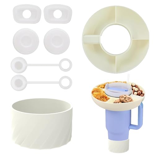 8 Stück Snackschale Set mit Becherbodenschutz und Strohhalmstopfen für Stanley Cup 1.0/2.0,Tumbler Snacktablett für Stanley 40oz Becher,Silikon Snackring für Zuhause und Draußen (Weiß) von DALAETUS