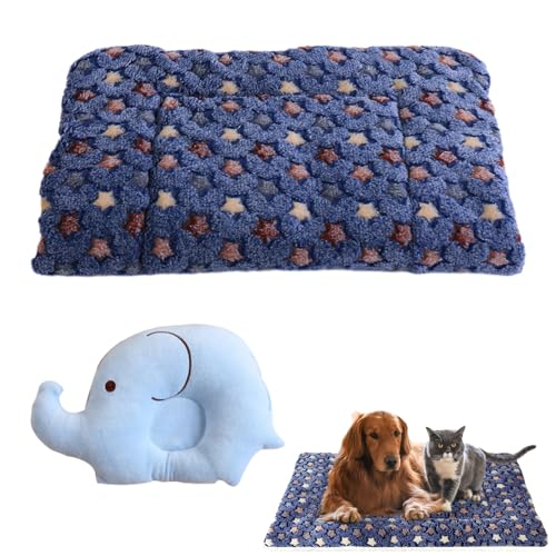 DALAETUS 2 Stück Waschbares Hundebett Set, 45 * 65cm Hundekissen mit Elefanten-Kissen, Flauschig für Kleine Hunde und Katzen, Atmungsaktiv Bequem, für Reisen und Outdoor-Aktivitäten, Blau von DALAETUS