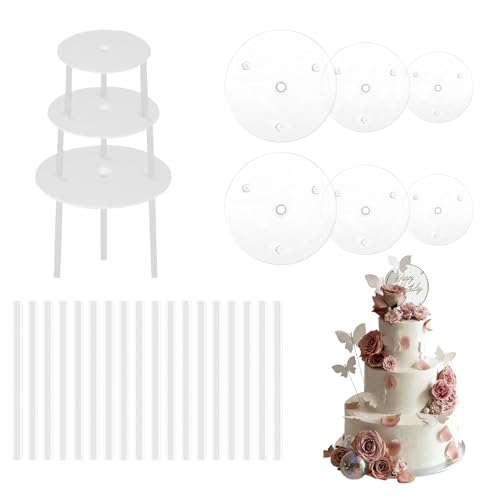 DALAETUS 24 Stück Tortenstützen Set mit Tortenplatte, Wiederverwendbar Tortenständer für Mehrstöckige Kuchen, Torten Zubehör für Hochzeitsjubiläen (Transparent von DALAETUS