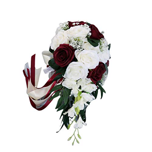 DALIN Romantische Hochzeit Braut Wasserfall Bouquet Künstliche Rosen Blumen mit Band von DALIN