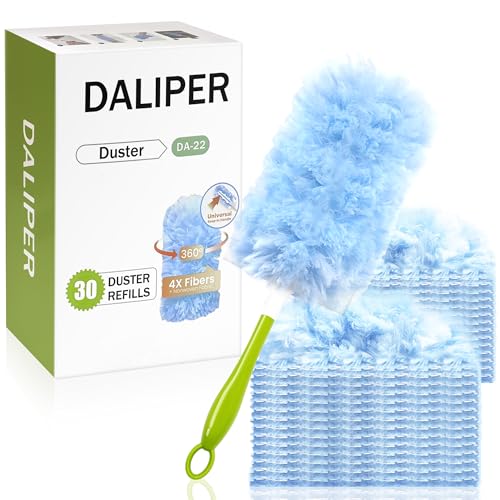 DALIPER Staubmagnet Staubwedel mit 30 Nachfüllpackungen und 1 Griff, 360° mit 4X Mikrofasern für Deckenventilatoren, Möbeln und Jalousien – vergleichbar mit Swiffer von DALIPER