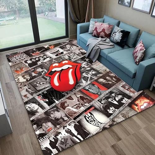 DALIZA Band R-Rolling Stones Muster Teppich für Wohnzimmer Türmatte Home Boden Landschaft Küche Badezimmer Schlafzimmer Rutschfester Teppich Deko 160X230CM von DALIZA