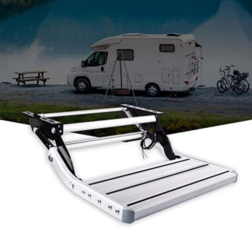 Manuelle Aluminiumlegierung klappbare einzelne Stufe Trittstufen mit LED-Licht, Leiter, Teleskoppedal Anti-Rutsch, für Wohnmobil RV Camper Van Reiseanhänger Caravan von DALUOBO