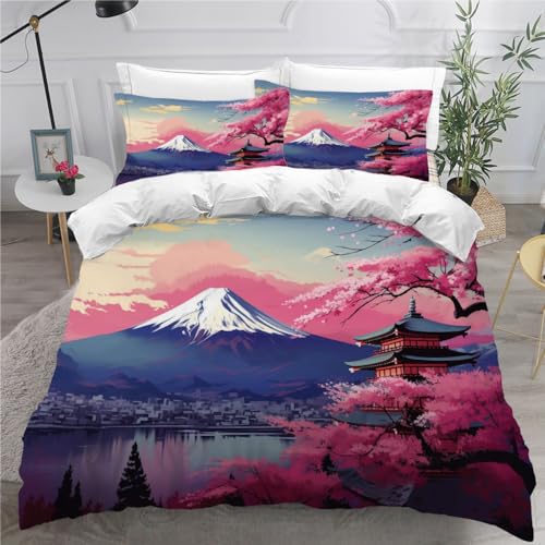 DALYNN Bettwäsche Set Kinder Berg Fuji 3D-Druck Bettbezug 135x200 cm Microfaser weiche Flauschige Japanischer Stil Bettbezüge mit Reißverschluss und 2 Kissenbezug 80x80 cm von DALYNN