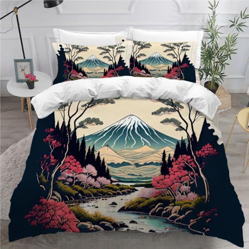 DALYNN Bettwäsche Set Kinder Berg Fuji 3D-Druck Bettbezug 135x200 cm Microfaser weiche Flauschige Japanischer Stil Bettbezüge mit Reißverschluss und 2 Kissenbezug 80x80 cm von DALYNN