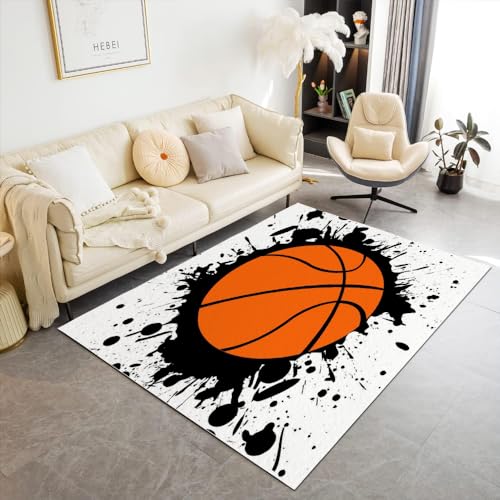 DALYNN Teppich 140x200 cm Basketball 3D Bedruckt Bedruckt Wohnzimmer Teppich, rutschfest Teppich Kreativer Basketball für Flur Wohnzimmer Schlafzimmer Kinderzimmer Dekoration Bodenmatte von DALYNN