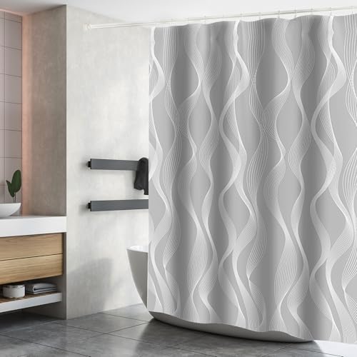 DAMAI Duschvorhang 180 x 180 cm Badvorhang aus Polyester Stoff Waschbar Bad Vorhang mit 12 Duschvorhangringe Wasserdicht für Badewanne und Bad Grau von DAMAI