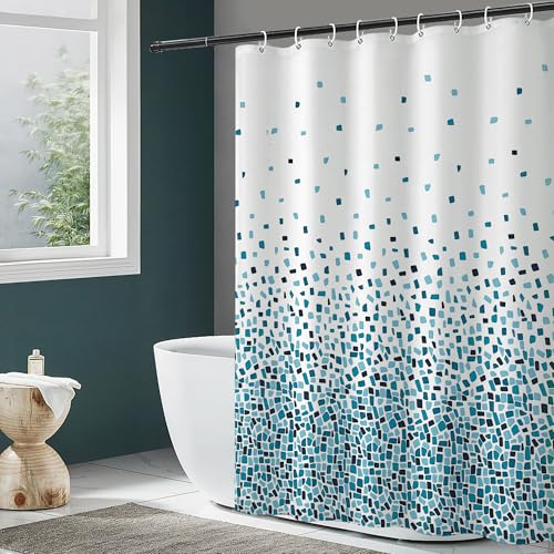 DAMAI Duschvorhang 180 x 200 cm Badvorhang aus Polyester Stoff Waschbar Bad Vorhang mit 12 Duschvorhangringe Wasserdicht für Badewanne und Bad Blau von DAMAI