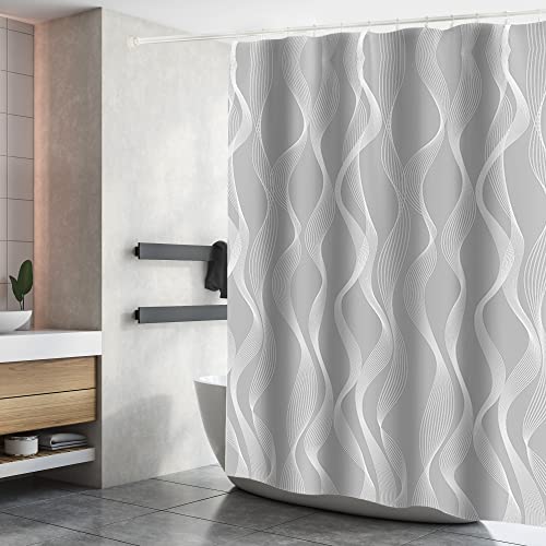DAMAI Duschvorhang 180x200 cm Badvorhang aus Polyester Stoff Waschbar Bad Vorhang mit 12 Duschvorhangringe Wasserdicht für Badewanne und Bad Grau von DAMAI