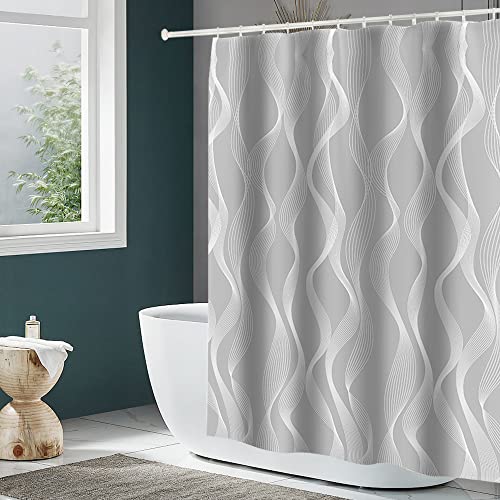 DAMAI Duschvorhang 240x200 cm Badvorhang aus Polyester Stoff Waschbar Bad Vorhang mit 12 Duschvorhangringe Wasserdicht für Badewanne und Bad Grau von DAMAI