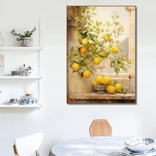 DAMAIART Antike Zitronen-Wandkunst, Bilder, Retro, mediterrane Landschaft, Poster, Leinwandgemälde für Wohnzimmer, Inneneinrichtung, 30 x 45 cm, rahmenlos von DAMAIART
