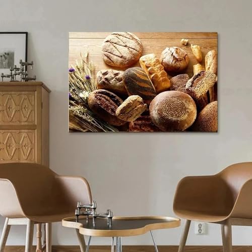DAMAIART Brot-Poster und -Drucke, Leinwandgemälde, Lebensmittel-Wandkunst, Bilder für Küche, Backstube, Bäckerei, Zimmer, Heimdekoration, 70 x 100 cm, rahmenlos von DAMAIART