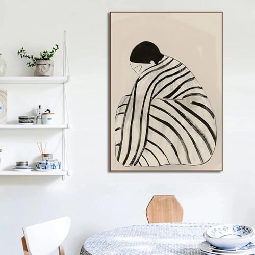 DAMAIART Schwarz-weiße Frau in Streifen, abstraktes Mädchen, Linien, Leinwandgemälde, Wandkunst, Poster für Wohnzimmer, Heimdekoration, Cuadros, 70 x 100 cm, schwarzer Rahmen DAMAIART Schwarz-weiße Frau in Streifen, abstraktes Mädchen, Linien, Leinwandgemälde, Wandkunst, Poster für Wohnzimmer, Heimdekoration, Cuadros, 70 x 100 cm, schwarzer Rahmen von DAMAIART